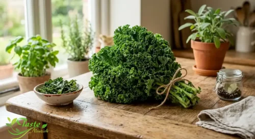 Fresh curly kale bunch , a leafy green known for its health benefits
