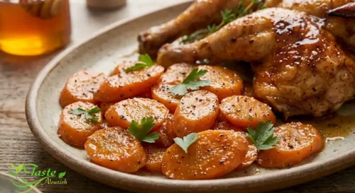 glossy honey glazed carrots garnished with fresh parsley