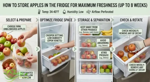 Apples stored in a refrigerator crisper drawer to extend freshness