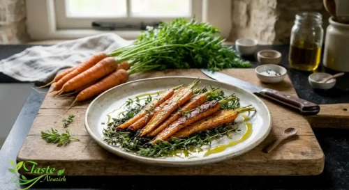 Roasted carrots drizzled with olive oil 