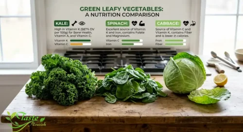 Health Benefits of Kale: Kale, spinach, and green cabbage