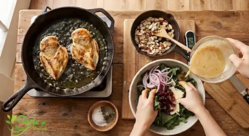Kale Chicken Salad Recipe : Lemon Dijon vinaigrette whisked in a small bowl for kale chicken salad
