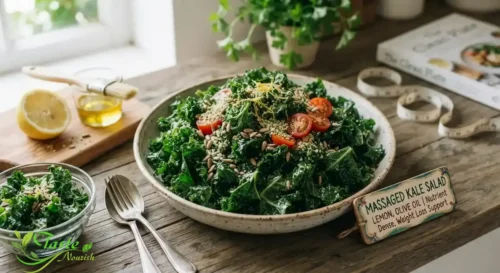 Massaged raw kale salad with lemon and olive oil for weight loss