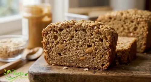 peanut butter banana bread showing the tender crumb