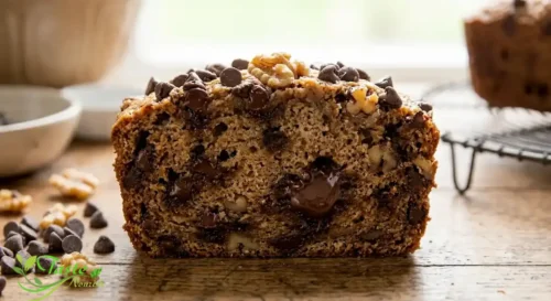 chocolate chip banana bread with melted chocolate chips