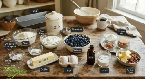 Ingredients for blueberry coffee cake recipe 