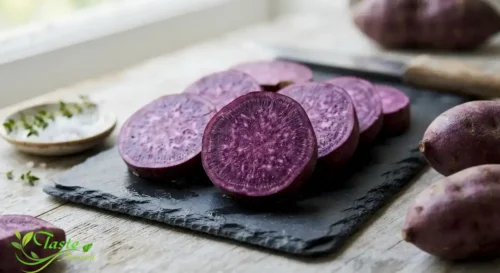 Sliced purple sweet potato showing its antioxidant-rich flesh