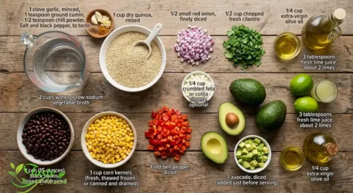 Ingredients for quinoa black bean salad recipe