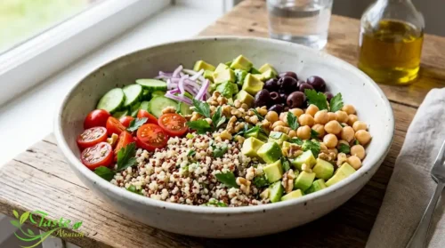 Quinoa salad with vegetables representing heart-healthy eating