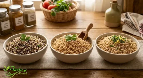 quinoa, brown rice, and couscous