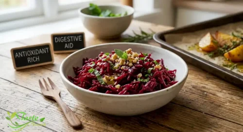 Raw grated beetroot in a bowl for a fresh salad