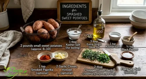 Ingredients for smashed sweet potatoes recipe 