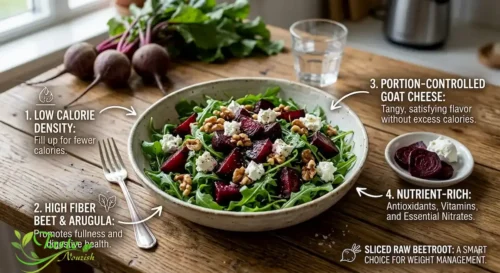 Roasted beetroot and arugula salad with goat cheese, a 