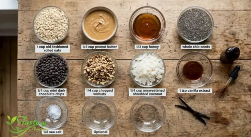 Ingredients for no bake chia seed energy balls laid out
