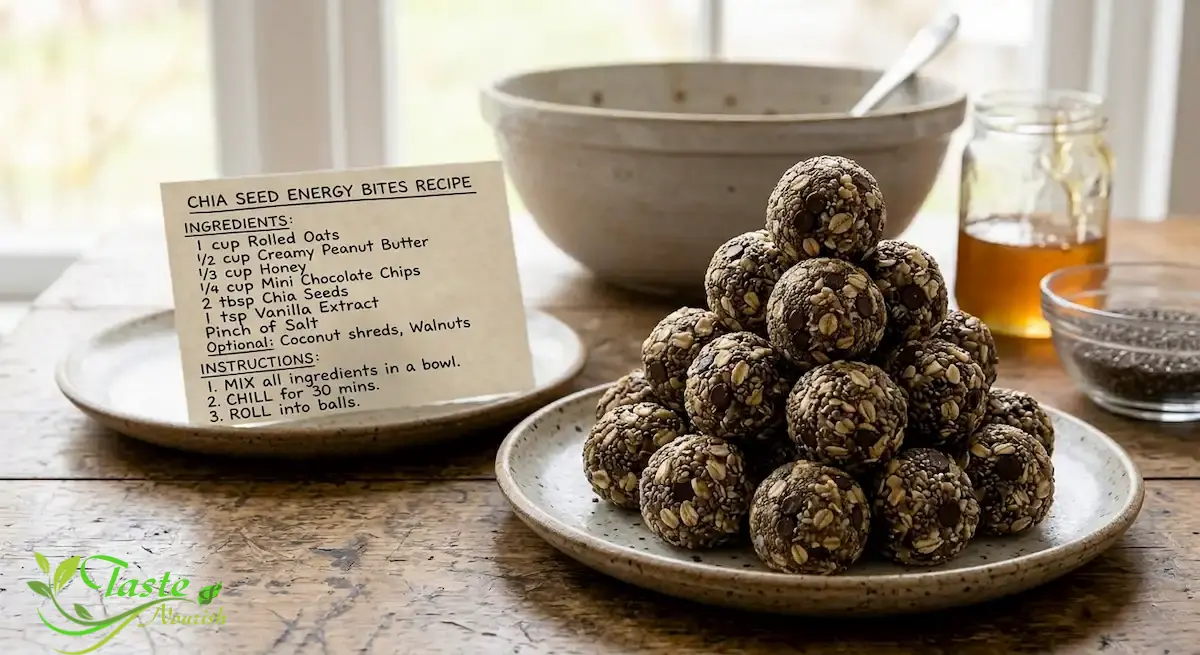 Chia Seed Energy Bites Recipe: Easy No-Bake Protein Bites for Breakfast Chia seed energy bites recipe stacked on a plate