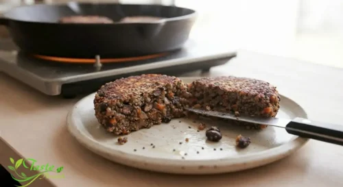 chia seed veggie burger showing tender interior