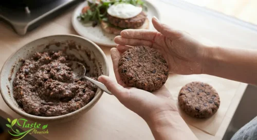 Shaping vegan veggie burger patties with chia binder