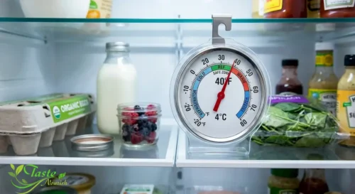 Appliance thermometer showing a refrigerator temperature of 40°F