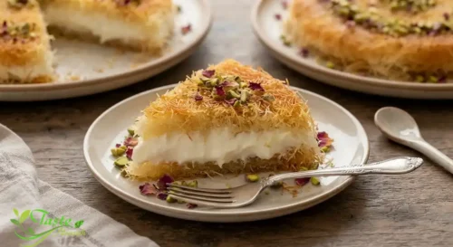 kunafa with cream recipe showing crisp kataifi layers and ashta filling