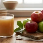 Easy Homemade Apple Cider Recipe: Cloudy, Sweet, No Added Sugar Glass of cloudy homemade apple cider beside fresh red and green apples